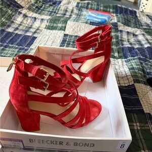 Elegant Red Strappy Heels by Ecker & Bond